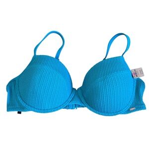Victoria's‎ Secret PINK Crinkle Push-up Bikini Swim Top in blue NWT XL